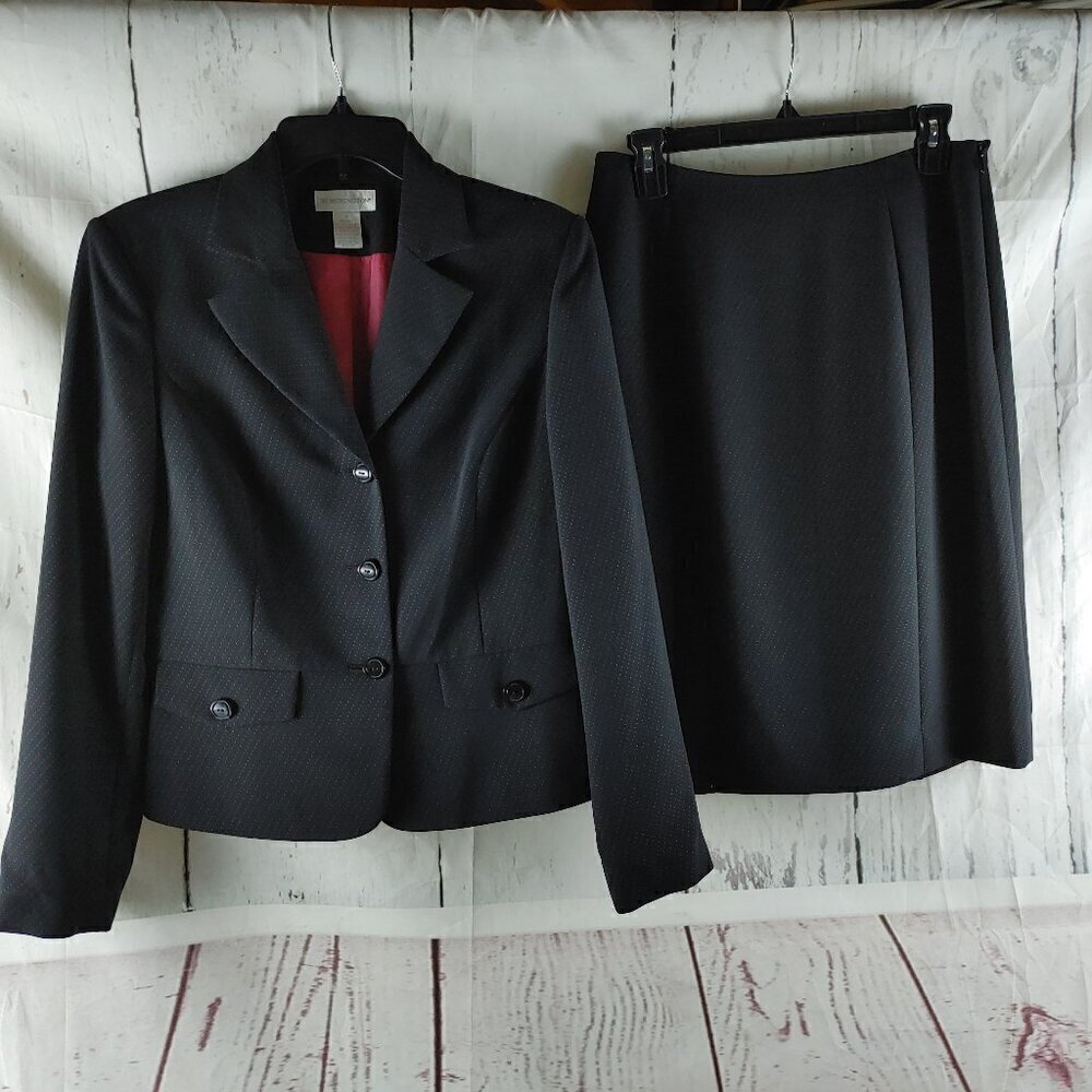 Worthington Women Size 8 Black Multicolor Dots 3 Button Lined 2pc Skirt Suit